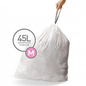 60 simplehuman Size M Drawstring Bin Liners - White Bags 45L