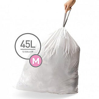 60 simplehuman Size M Drawstring Bin Liners - White Bags 45L