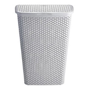 Faux Rattan Lidded Laundry Hamper Grey 55L