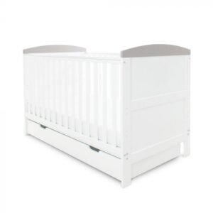 Ickle Bubba Coleby Cot Bed & Under Drawer - White with Grey Trim