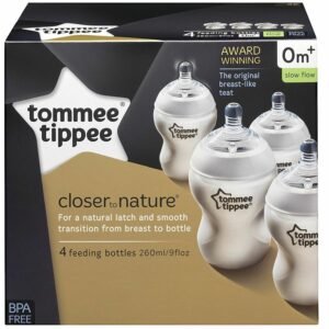 4 x Tommee Tippee Closer to Nature Baby Feeding Bottles 260ml9oz 0m+ Slow Flow